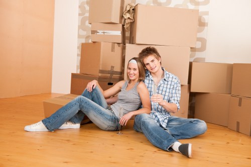 Boxes and furniture prepared for storage moving support