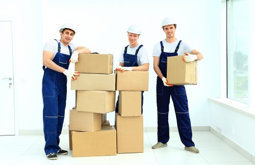 Organized storage space with labeled boxes and shelving